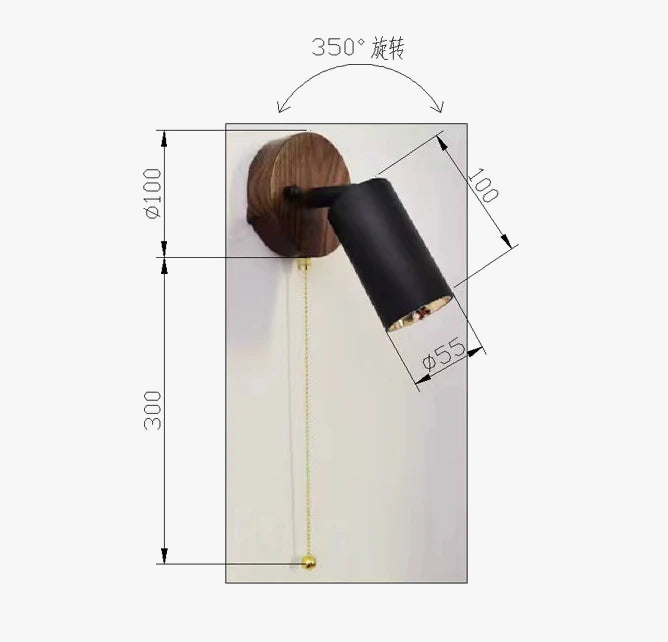 applique murale japonaise en bois avec interrupteur et rotation