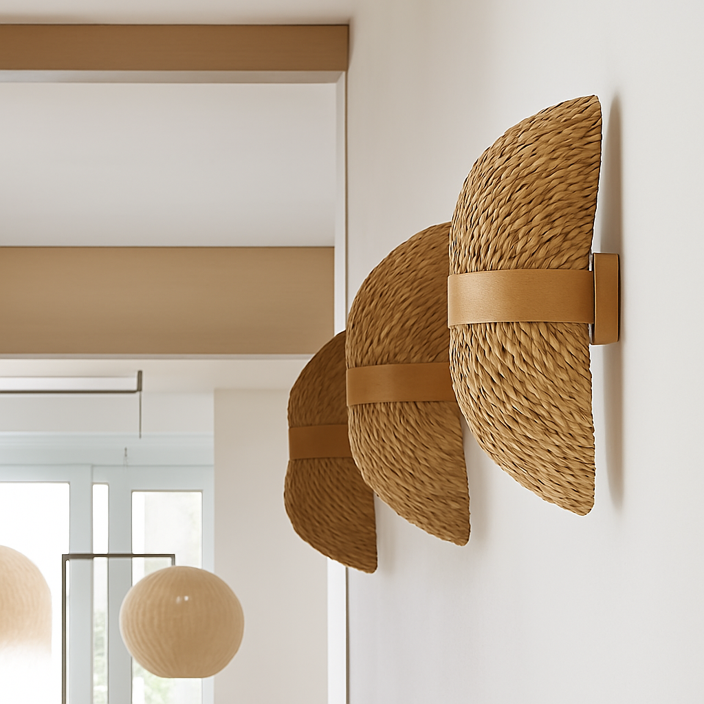 applique murale japonaise en rotin tissé avec corde de chanvre rétro