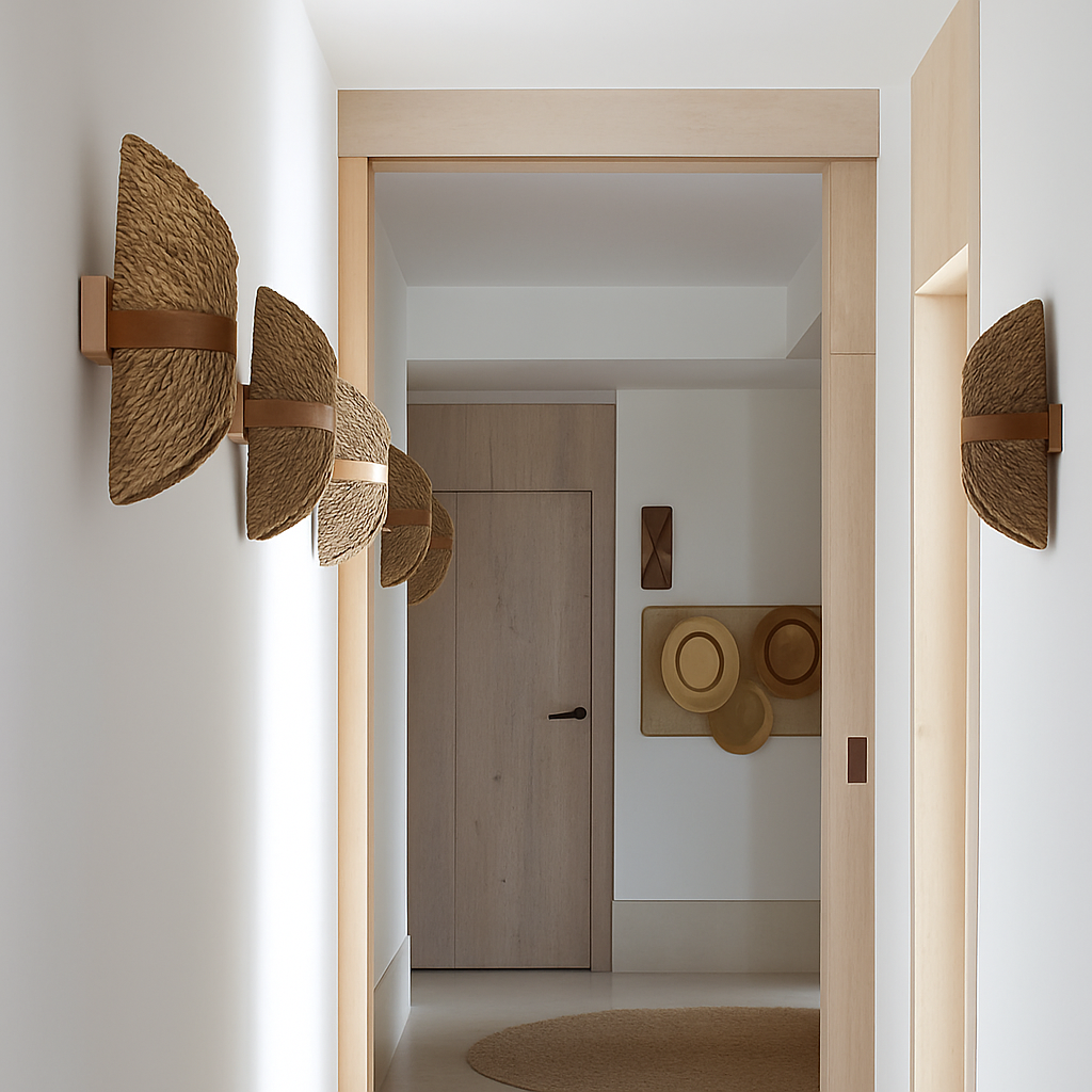 applique murale japonaise en rotin tissé avec corde de chanvre rétro