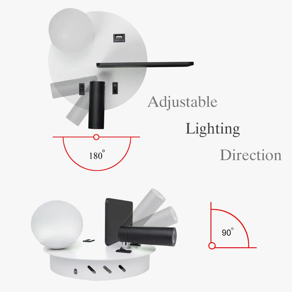 applique murale led avec chargement usb pour téléphone portable