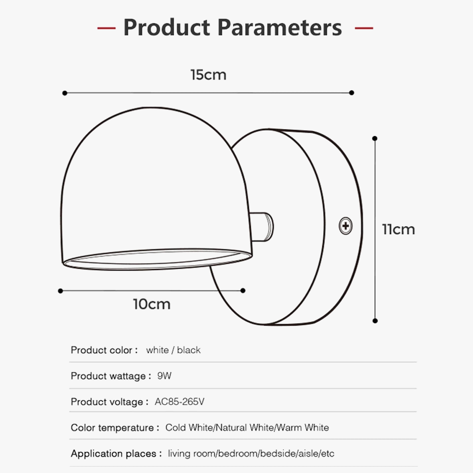 applique murale led avec variateur tactile rotatif 350° et prise de chevet