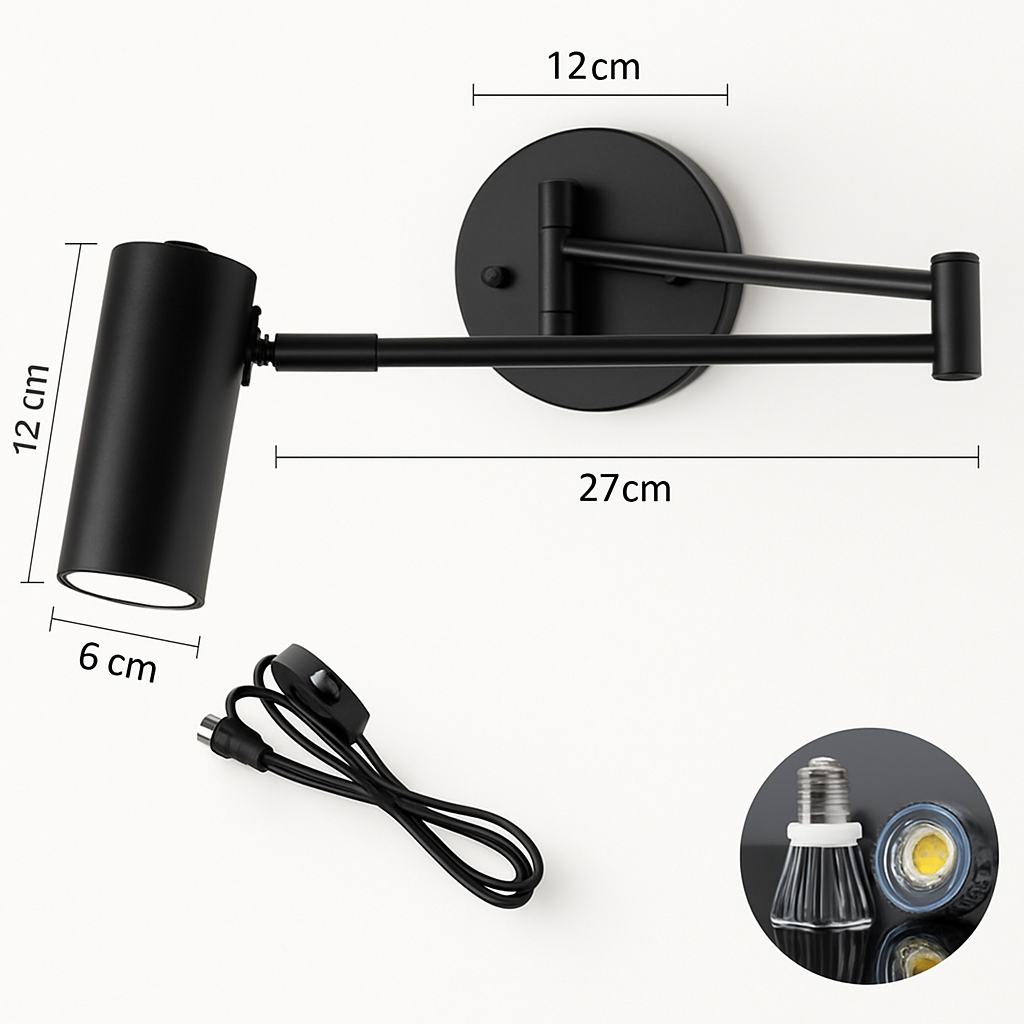 Applique murale LED à bras Long pivotant réglable avec capteur tactile moderne
