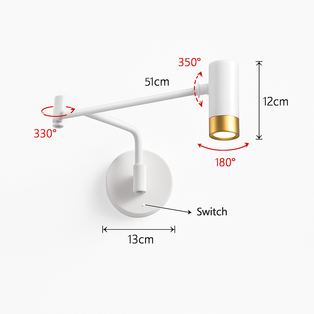 Applique murale LED à bras Long pivotant réglable avec capteur tactile moderne