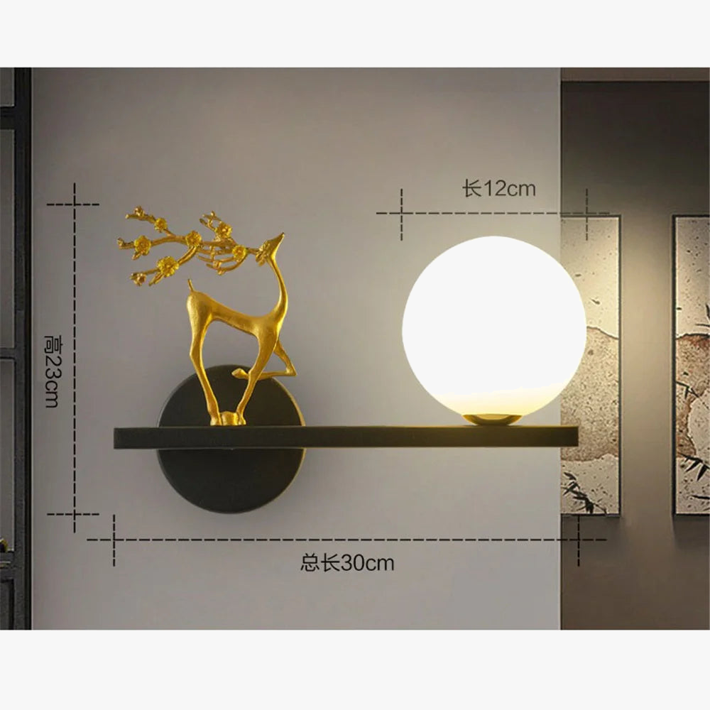 applique murale led cerf doré pour décoration artistique intérieure