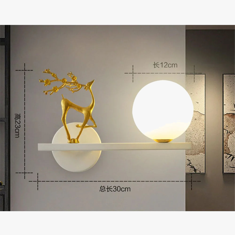 applique murale led cerf doré pour décoration artistique intérieure