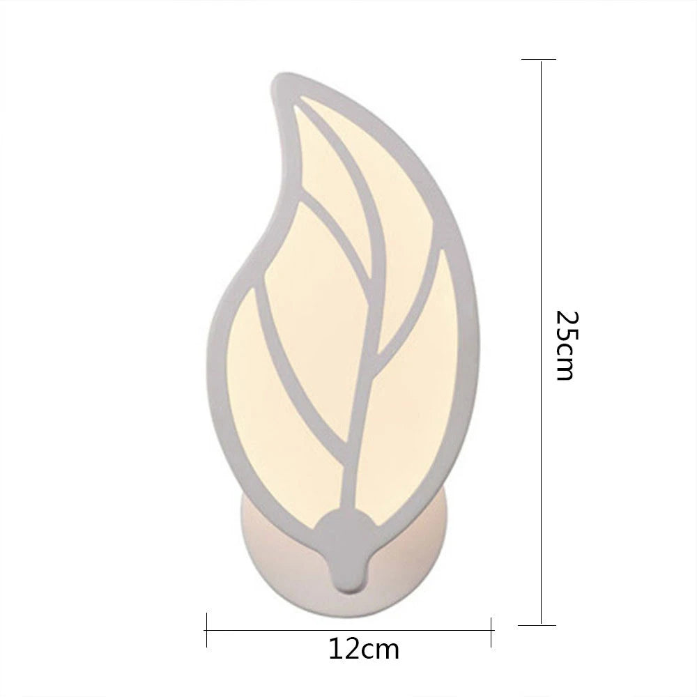 applique murale led créative en acrylique avec feuilles