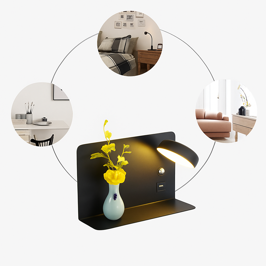 applique murale led décorative avec interrupteur et usb