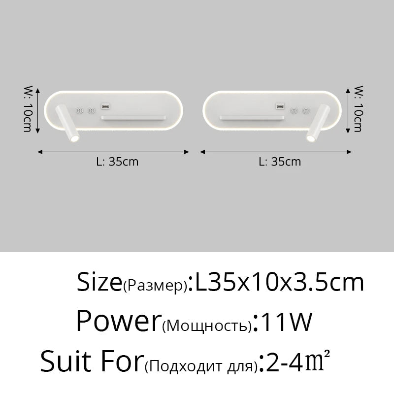 applique murale led de chevet multifonction avec port usb et chargeur sans fil