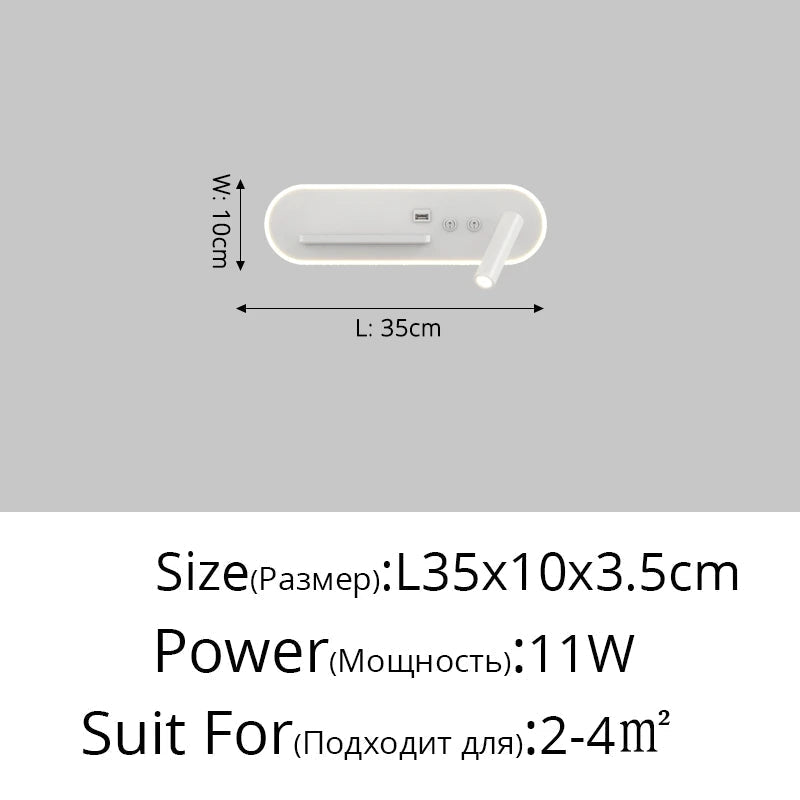 applique murale led de chevet multifonction avec port usb et chargeur sans fil