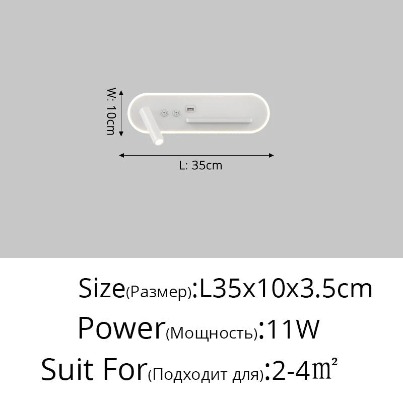 applique murale led de chevet multifonction avec port usb et chargeur sans fil
