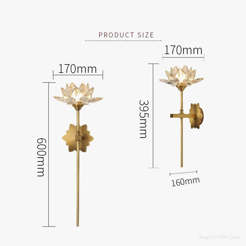 applique murale led de luxe en cristal style lotus chinois créatif