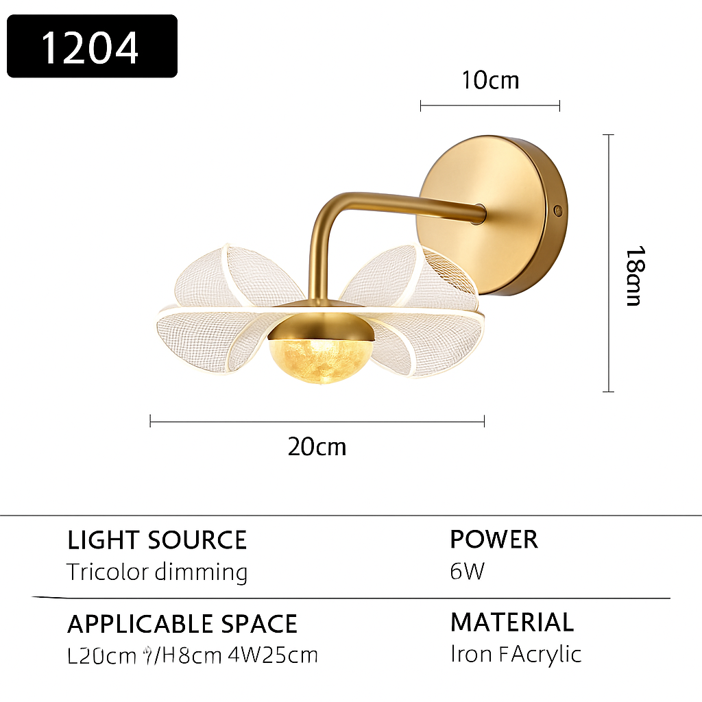applique murale led de luxe en forme de fleur décorative