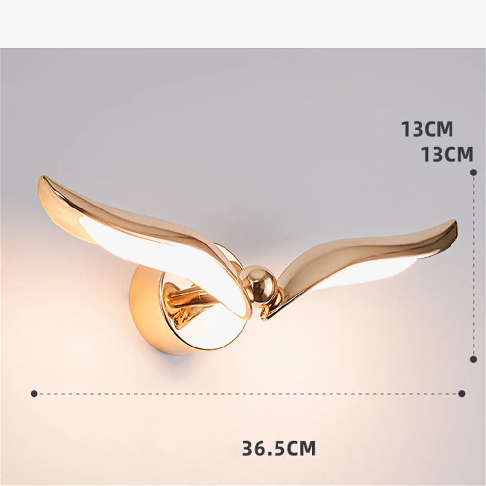 Applique murale Led de luxe en forme de mouette dorée