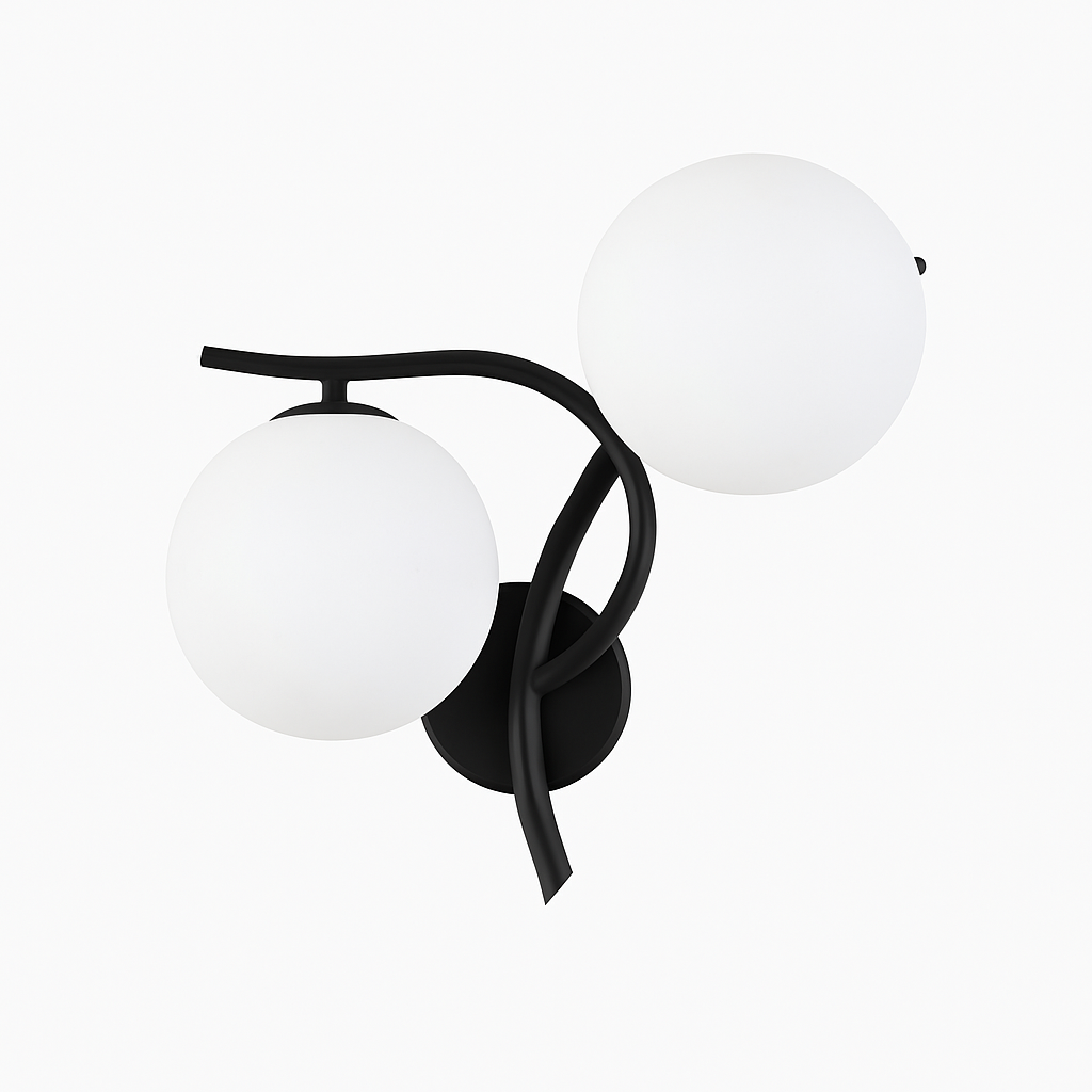 Applique murale LED design croisé avec boule de verre (noir ou doré)