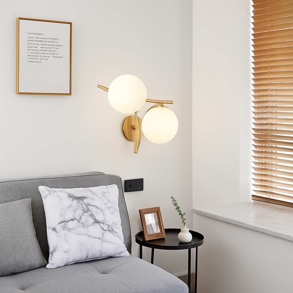 Applique murale LED design croisé avec boule de verre (noir ou doré)