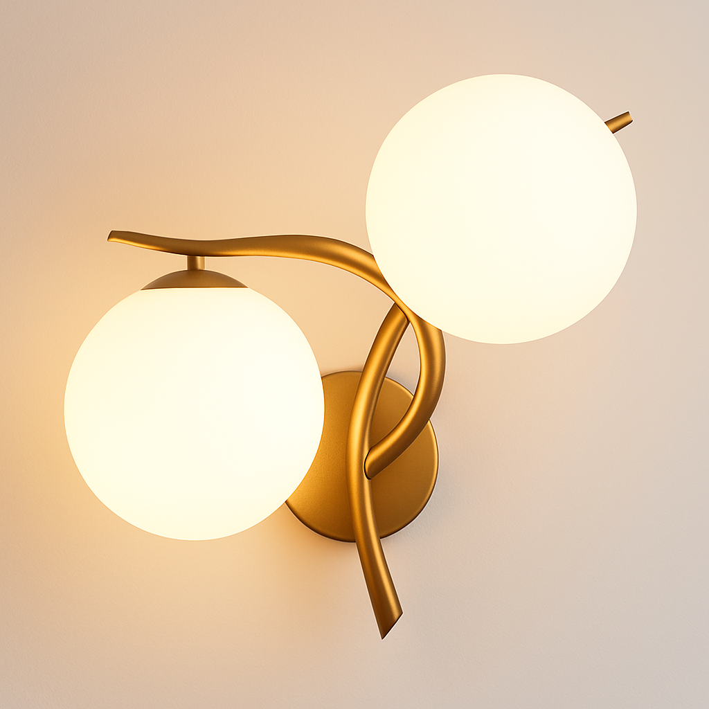 Applique murale LED design croisé avec boule de verre (noir ou doré)