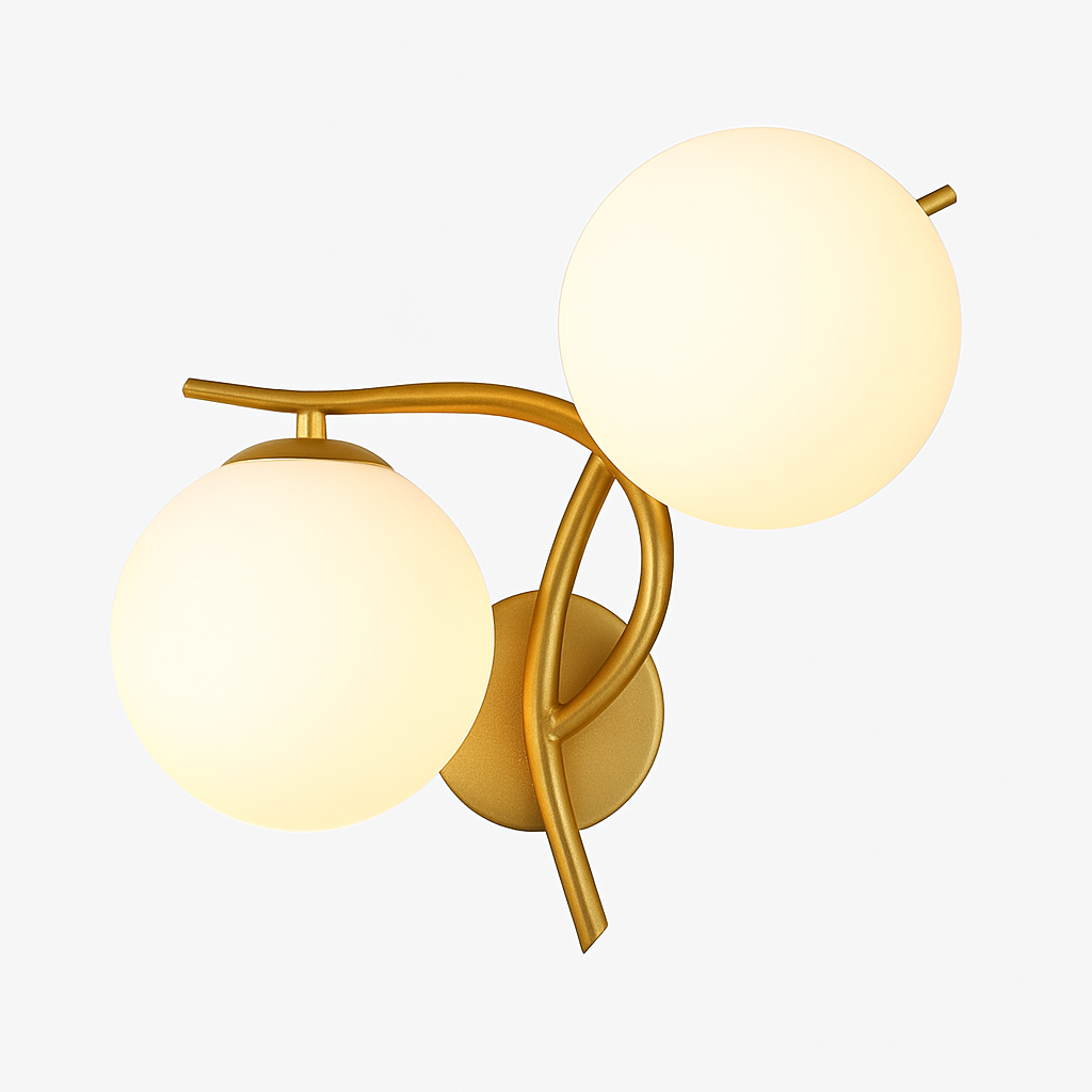 Applique murale LED design croisé avec boule de verre (noir ou doré)