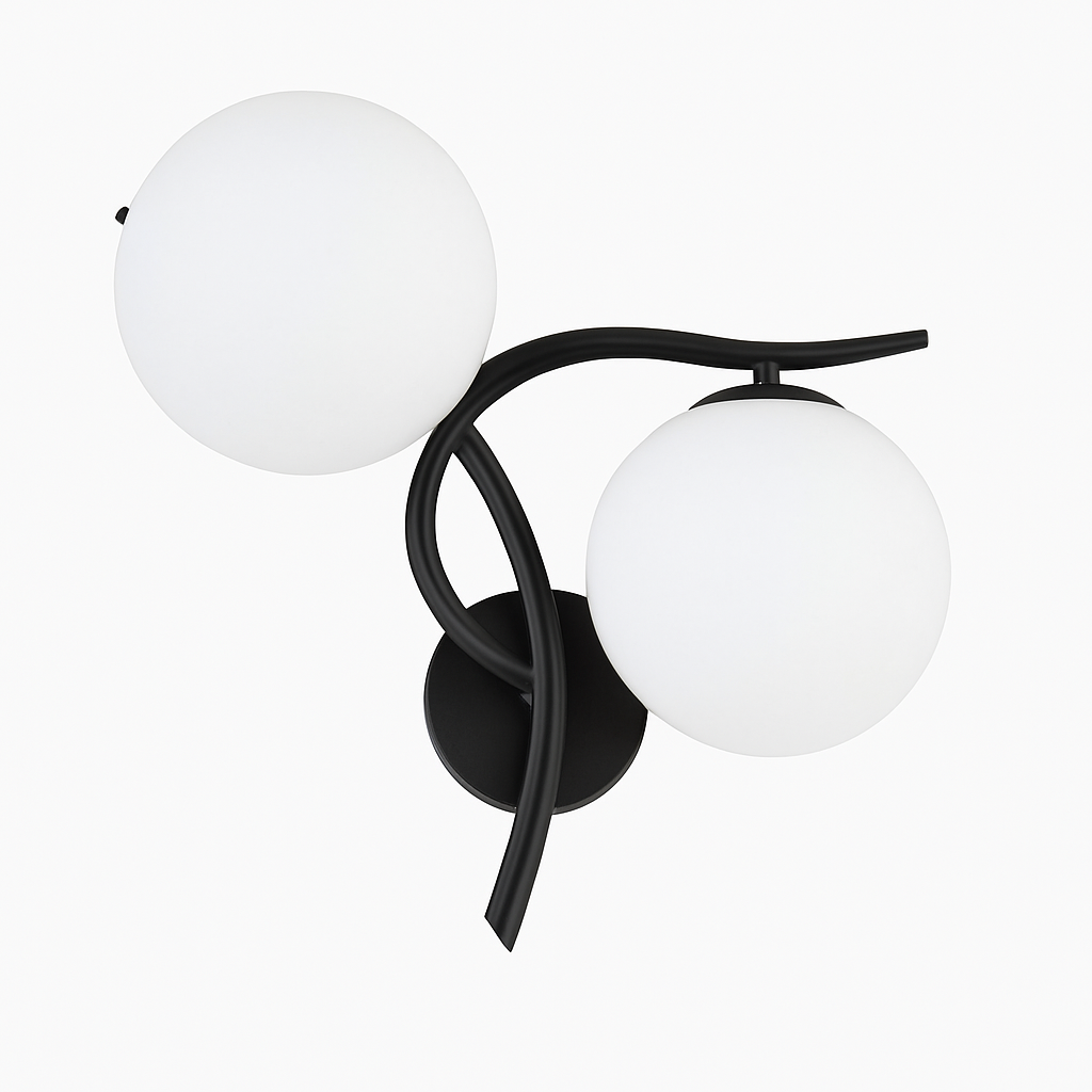 Applique murale LED design croisé avec boule de verre (noir ou doré)
