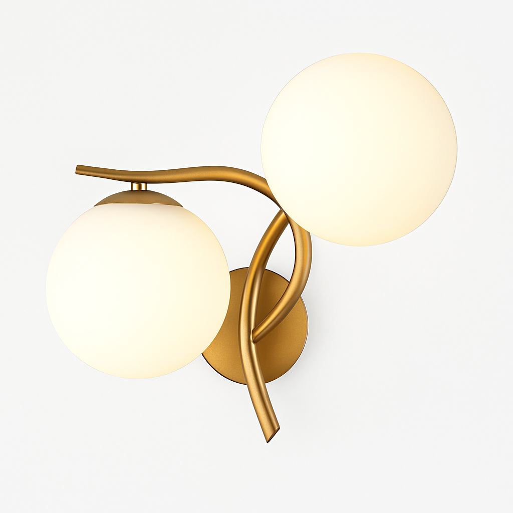 Applique murale LED design croisé avec boule de verre (noir ou doré)