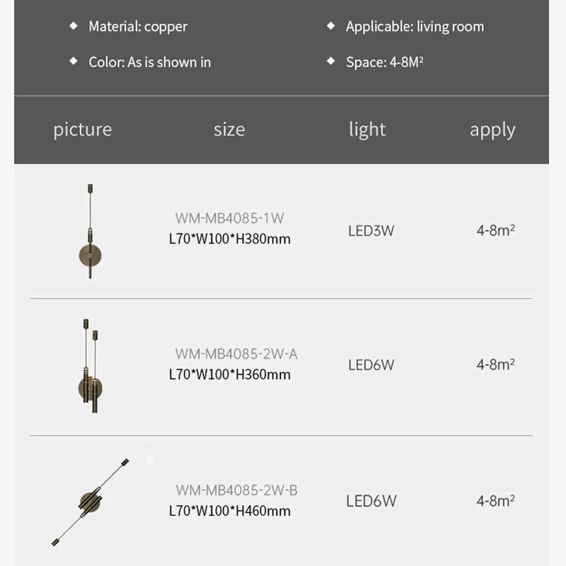 applique murale led design moderne en cuivre pour intérieur décoratif