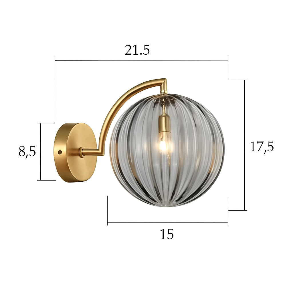 Applique murale LED doré avec boule en verre fumé Scone