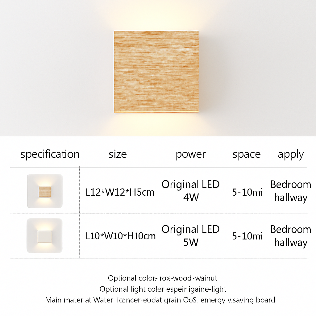 Applique murale Led en bois de couleur nordique