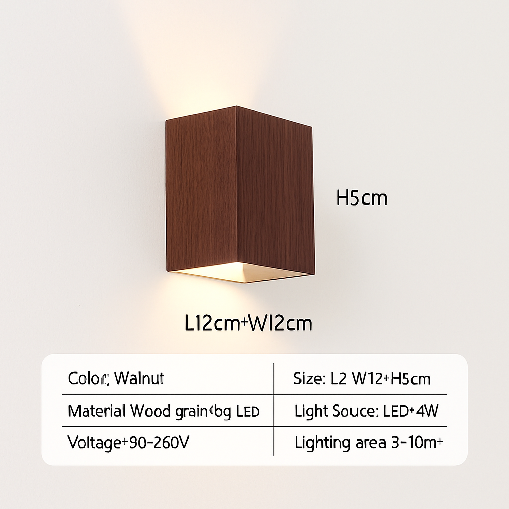 Applique murale Led en bois de couleur nordique