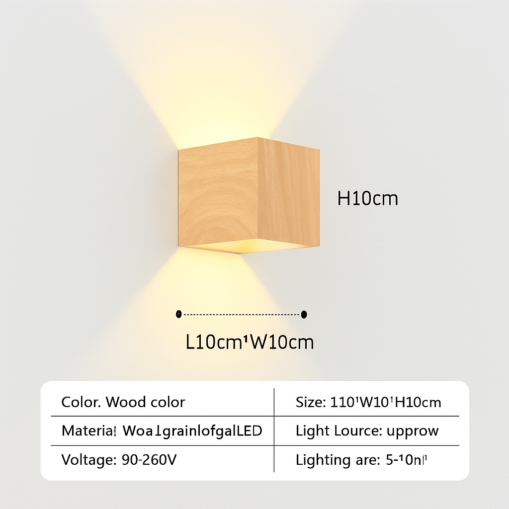 Applique murale Led en bois de couleur nordique