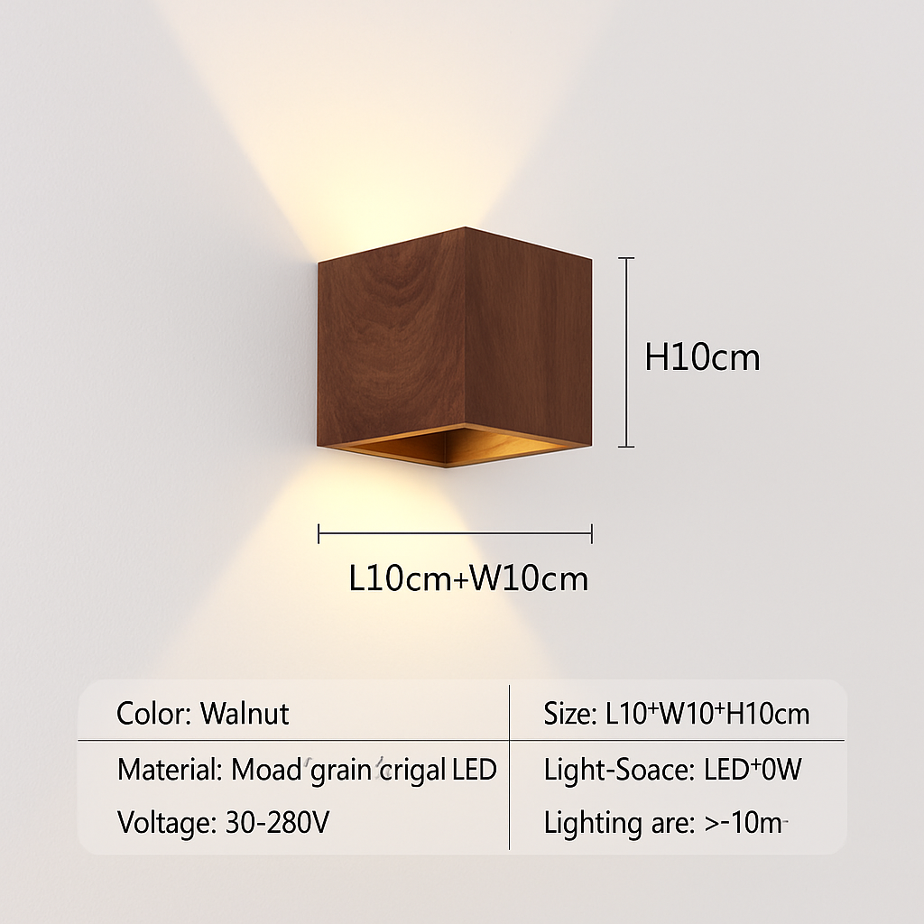 Applique murale Led en bois de couleur nordique