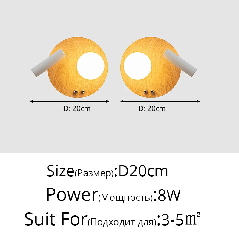 applique murale led en bois massif simple lampe décorative d'étude à haricots magiques