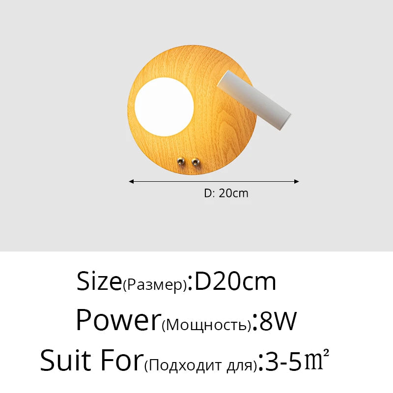 applique murale led en bois massif simple lampe décorative d'étude à haricots magiques
