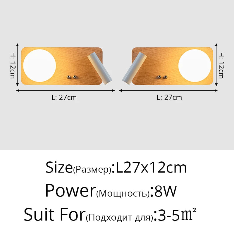 applique murale led en bois massif simple lampe décorative d'étude à haricots magiques