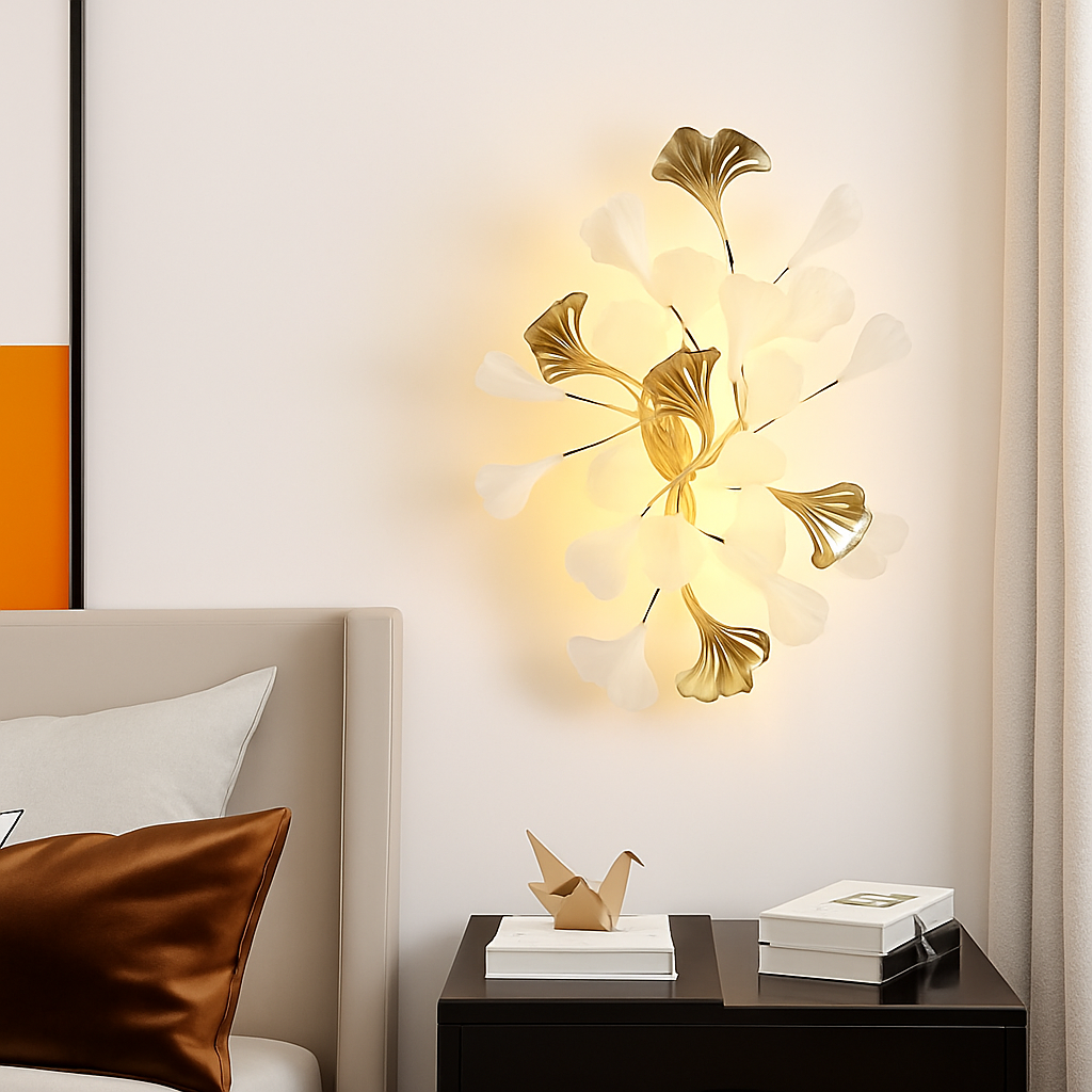 applique murale led en céramique avec motif de fleurs romantiques et feuilles