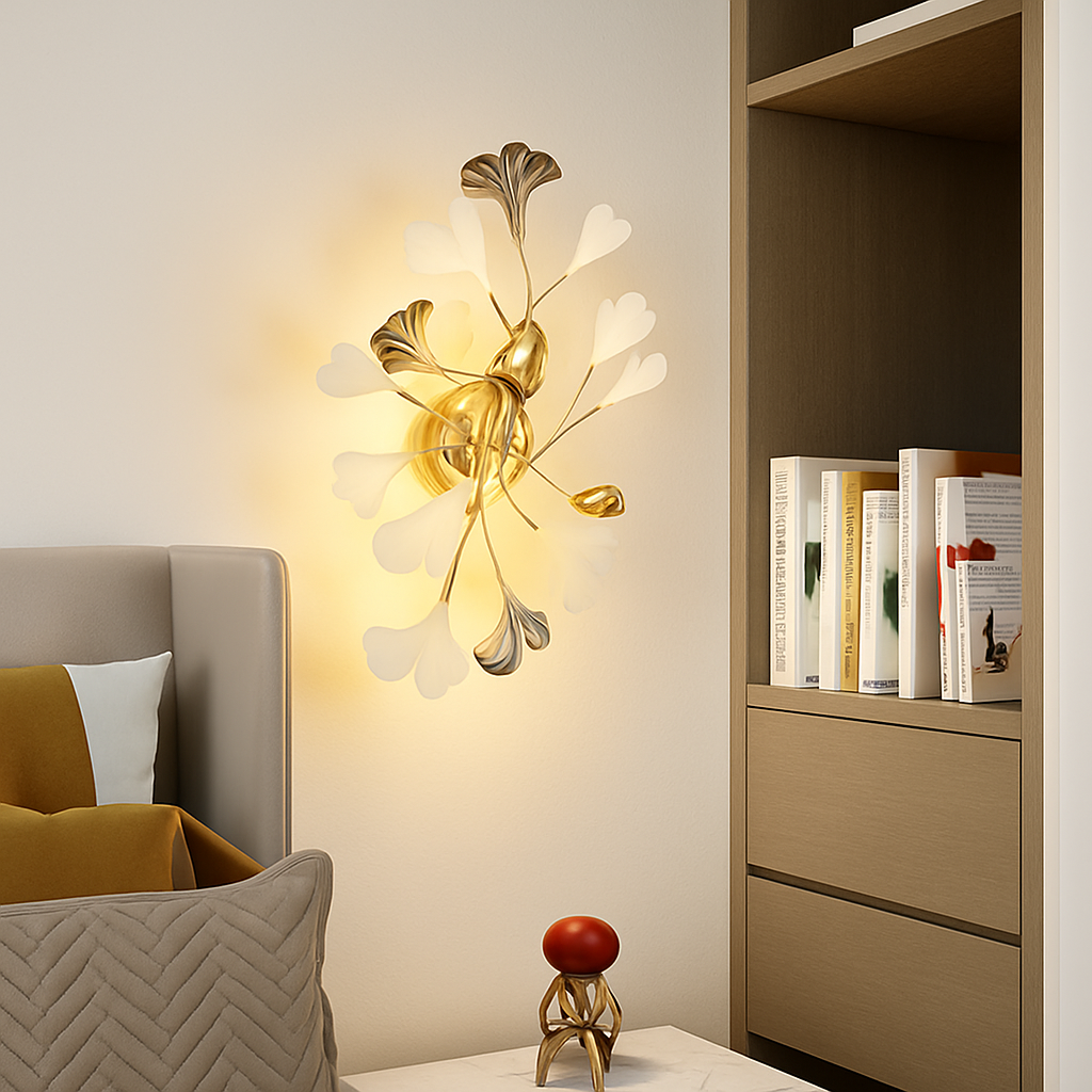 applique murale led en céramique avec motif de fleurs romantiques et feuilles