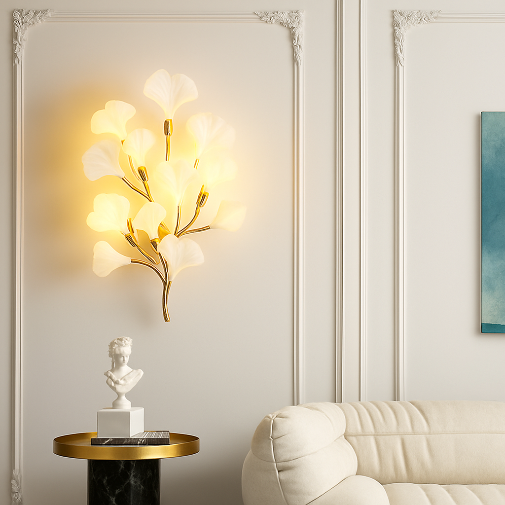 applique murale led en céramique avec motif de fleurs romantiques et feuilles