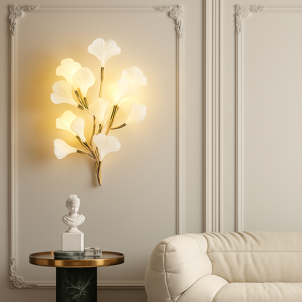applique murale led en céramique avec motif de fleurs romantiques et feuilles
