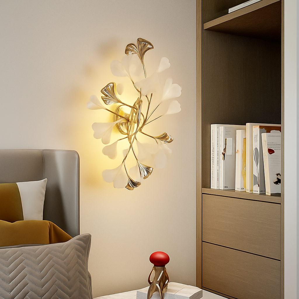applique murale led en céramique avec motif de fleurs romantiques et feuilles