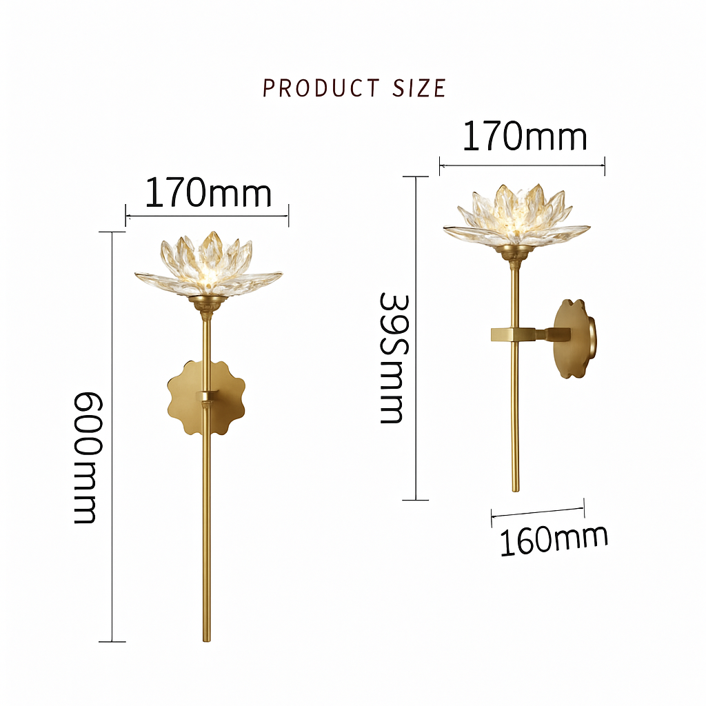 Applique murale LED en cristal de luxe en forme de lotus