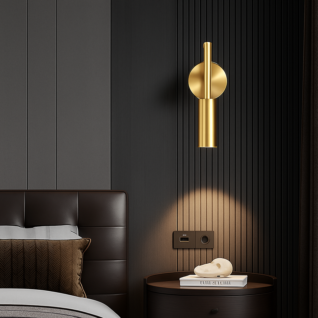 Applique murale led en laiton avec variateur rotatif pour lecture