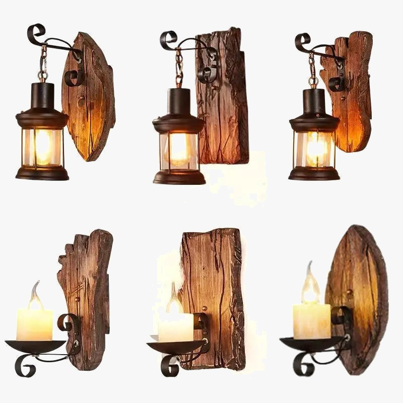 Applique murale LED industrielle rétro en bois