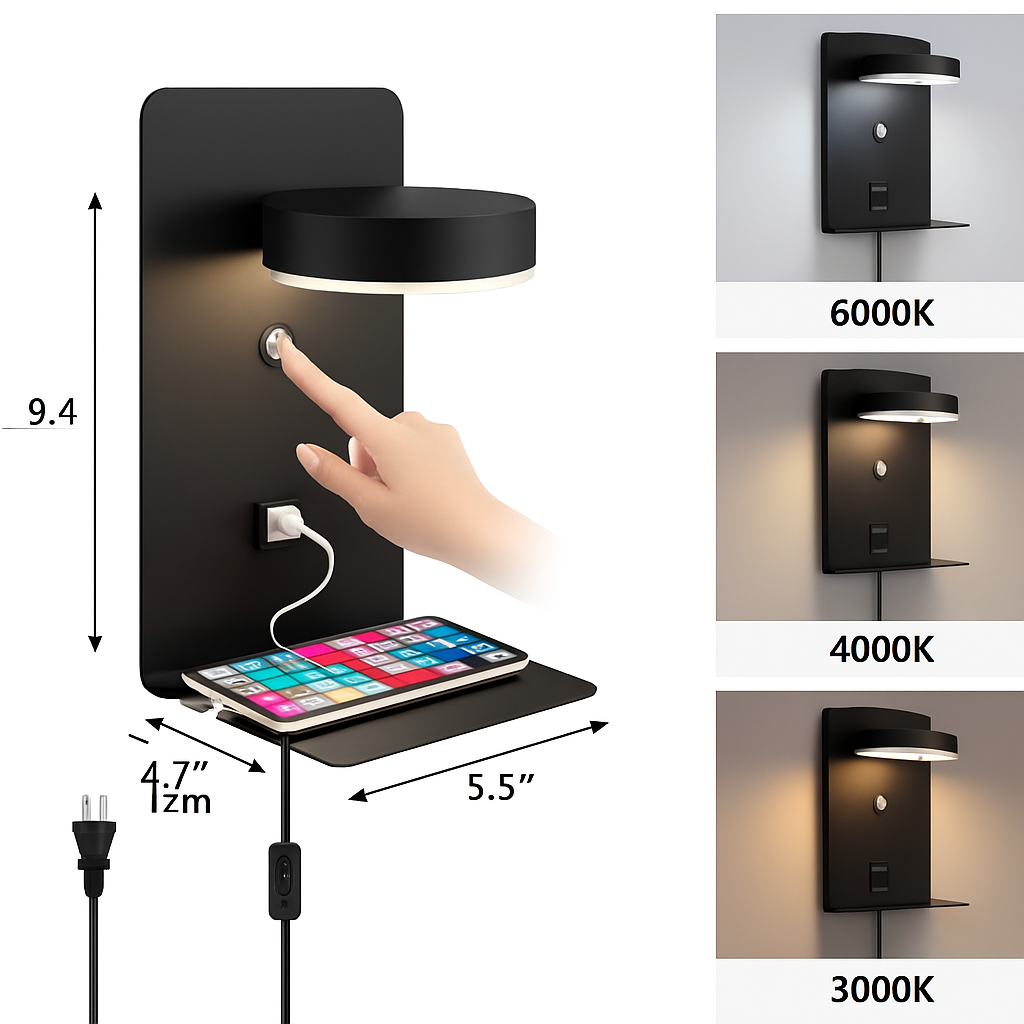 Applique murale LED lampe avec interrupteur et Port de chargement USB moderne 9W noir blanc allée chambre chevet Art éclairage décoration appliques murales