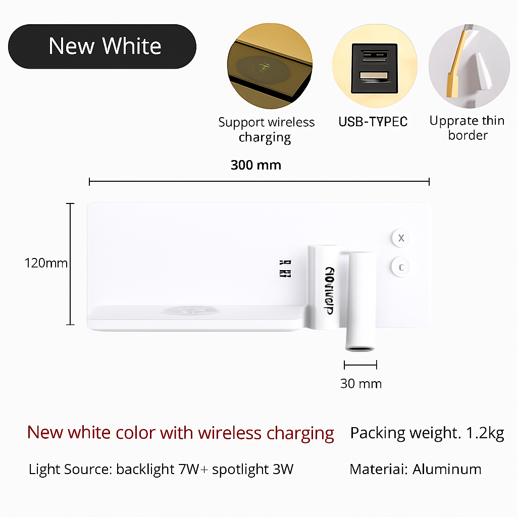 applique murale led moderne avec chargeur sans fil pour décoration intérieure