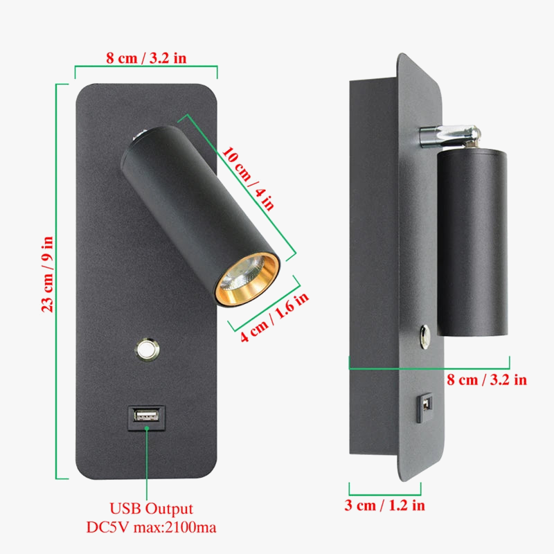 applique murale led moderne avec rotation et charge usb