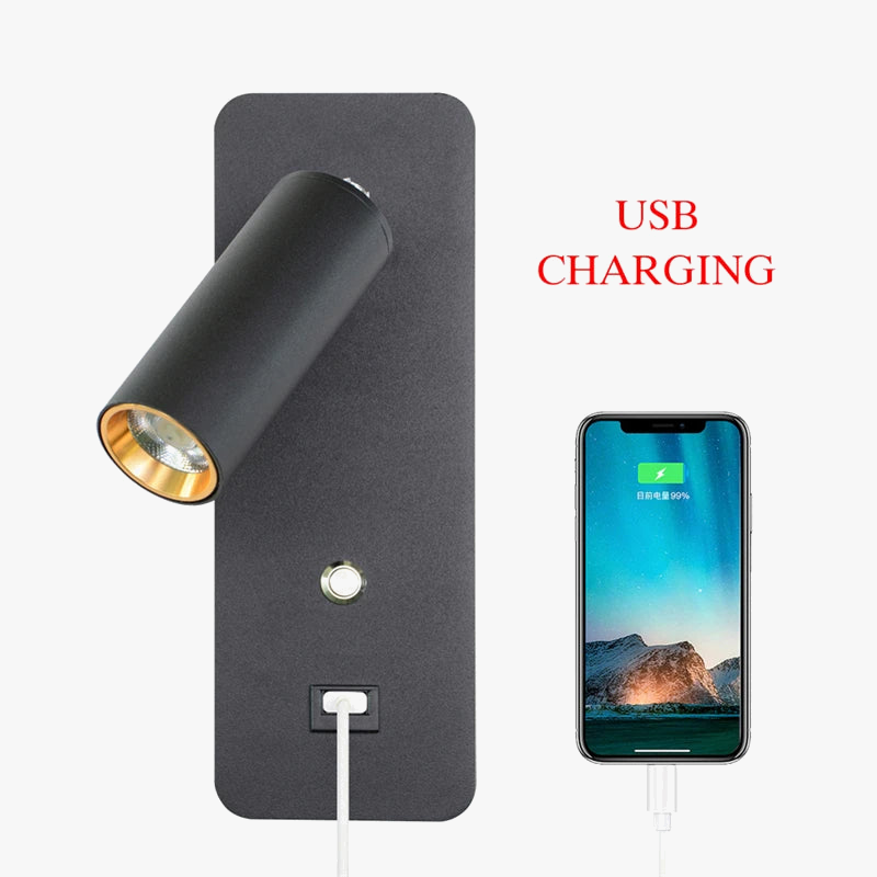 applique murale led moderne avec rotation et charge usb