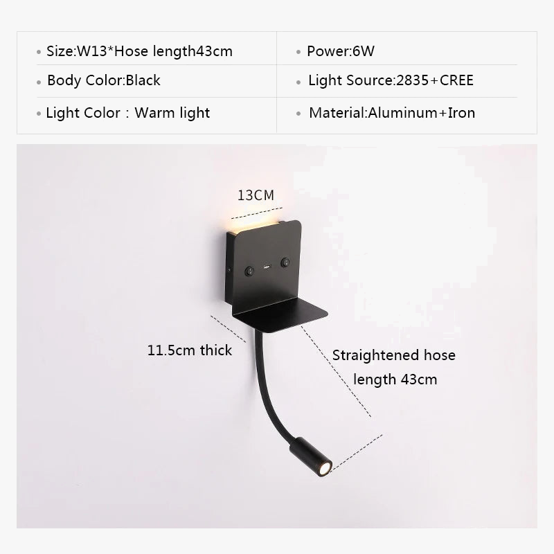 applique murale led moderne avec veilleuse et chargeur usb intégré