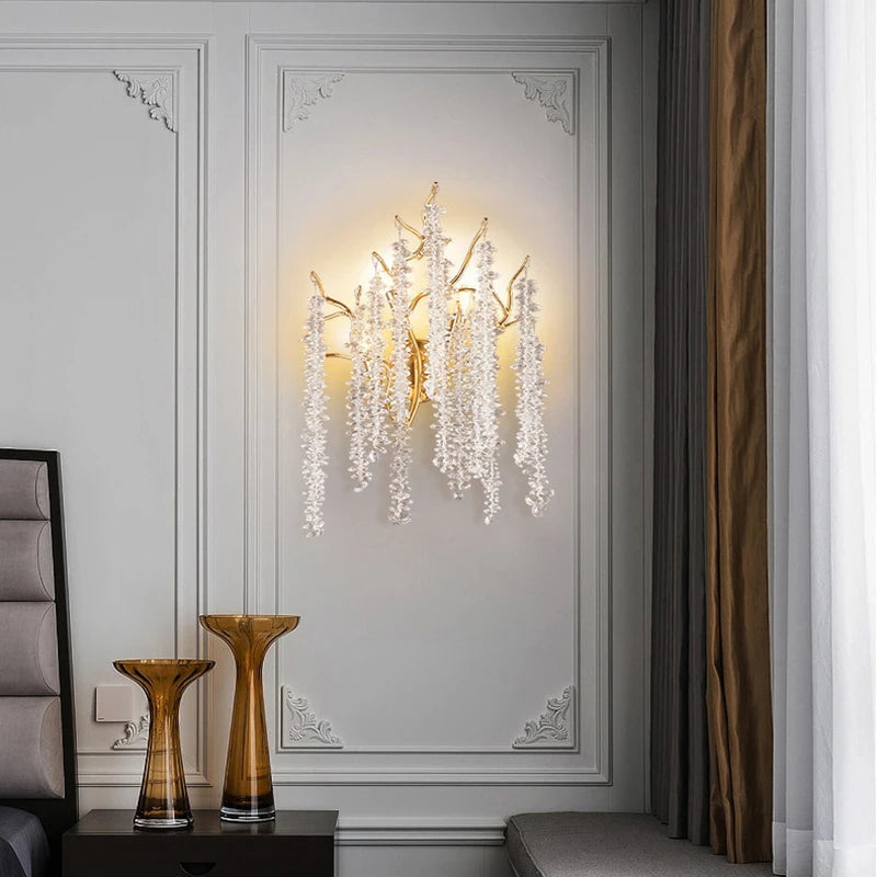applique murale led moderne en cristal et aluminium doré art déco