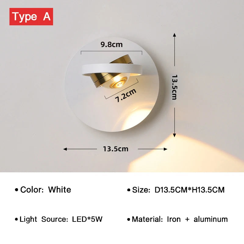 applique murale led moderne rotative pour décoration intérieure