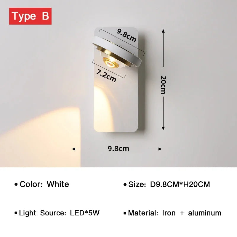applique murale led moderne rotative pour décoration intérieure
