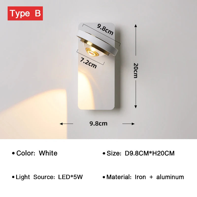 applique murale led moderne rotative pour décoration intérieure