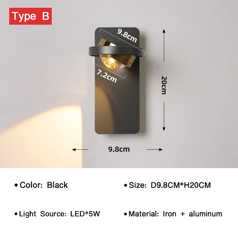 applique murale led moderne rotative pour décoration intérieure